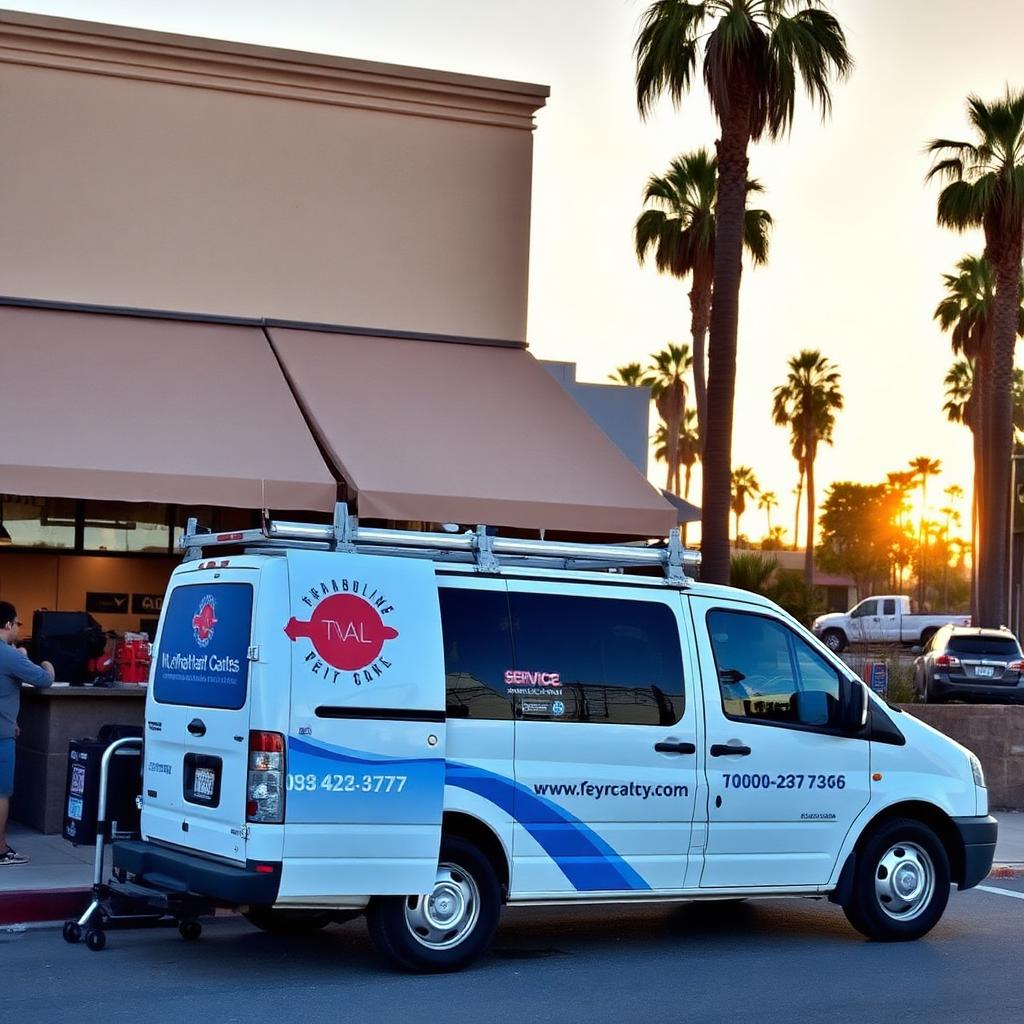 Service van outside an LA restaurant