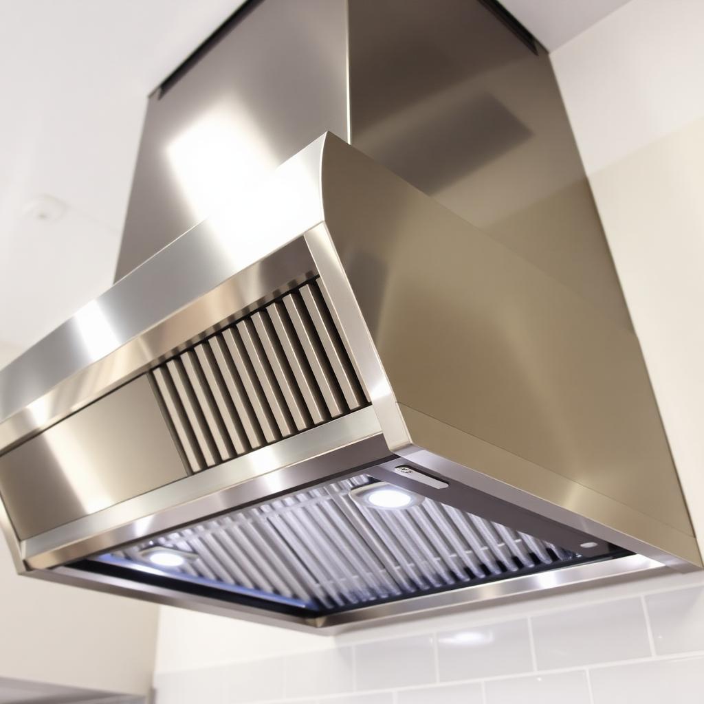Newly installed stainless steel commercial hood